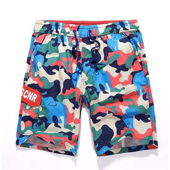 Shorts masculinos esportivos de praia de microfibra estampados por sublimação de camuflagem personalizada