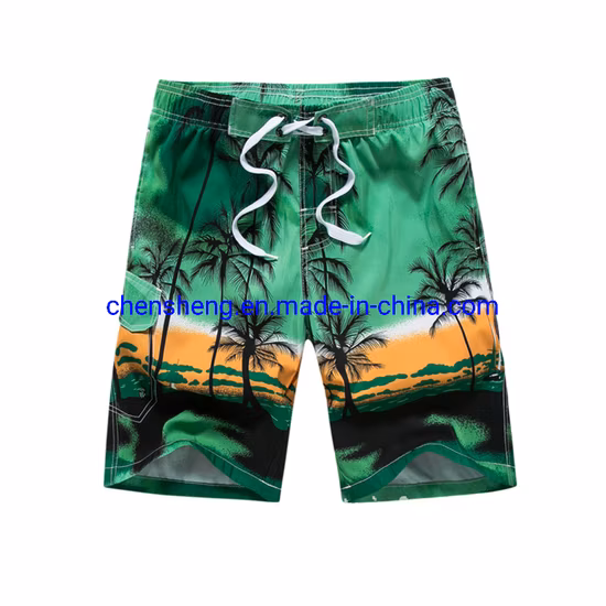 Shorts de praia masculinos personalizados para resort com padrão Havaí para homens e mulheres nadando no mar